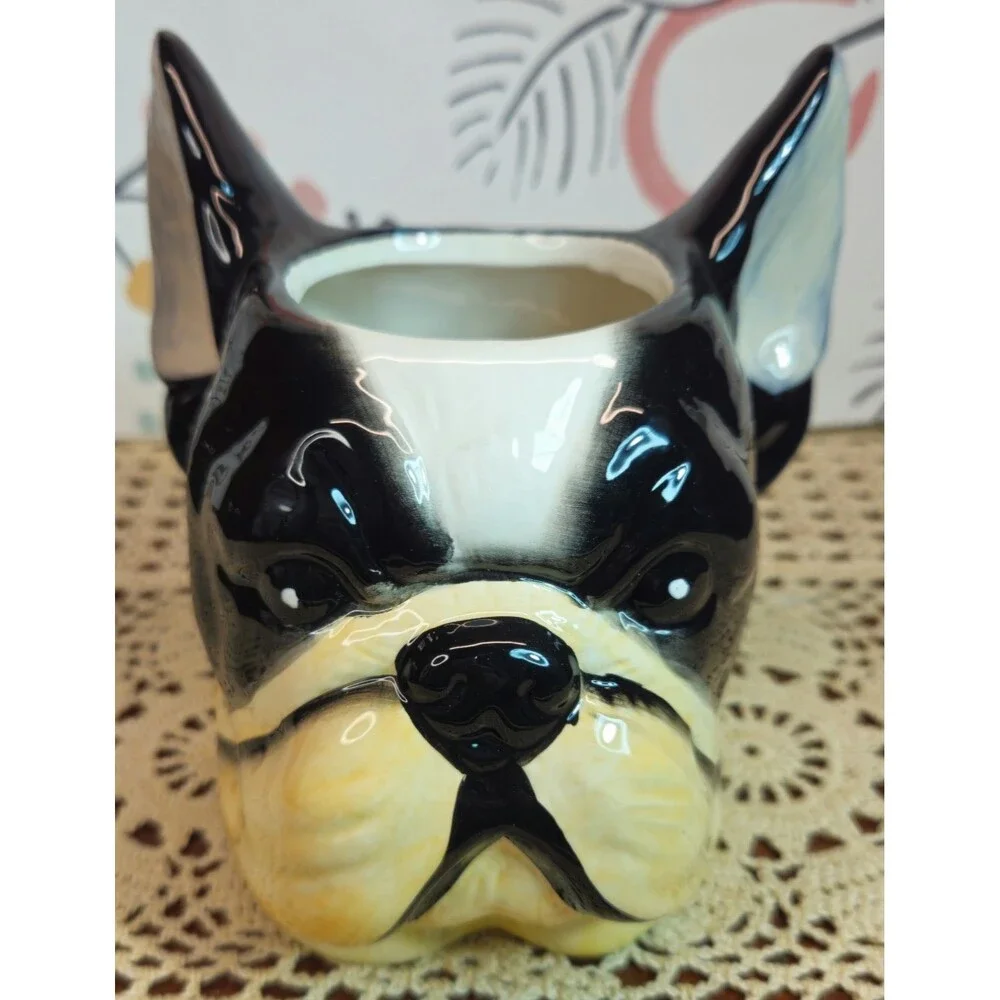 NWT Adorable Ceramic Boston Terrier Dog Planter Versatile Decor